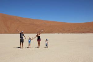 The family acting like a tree in Sossusvlei Namibia